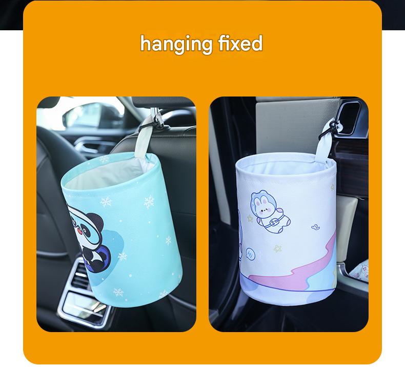 panda pattern Car Blue Trash Can - Foldable Dual-Layer Waterproof Car Garbage Bin , Space-Saving, Easy Clean, Portable Storage for Vehicle Interior, Durable Faux Leather Material