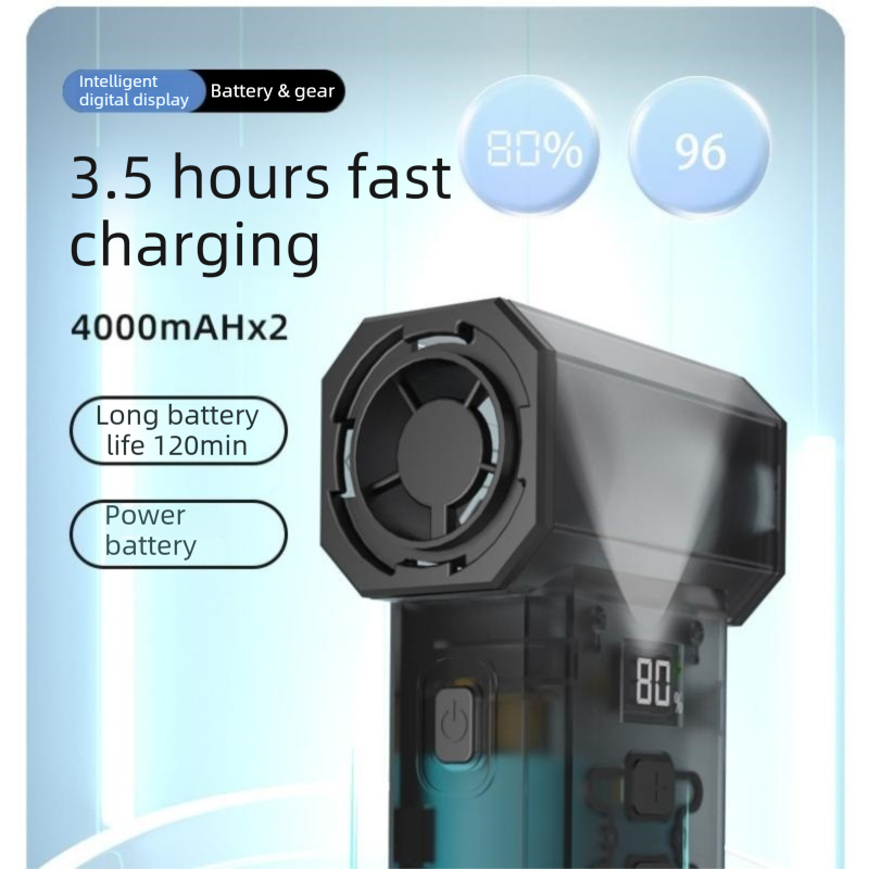 Black High-speed Handheld Turbo Vacuum and Blower set– ABS Portable Multifunction Duster – 130000 RPM, 8000Pa Suction, 180g Air Pressure, Quick Charge, Multi-Scenario Cleaning for Home, Car, Electronics