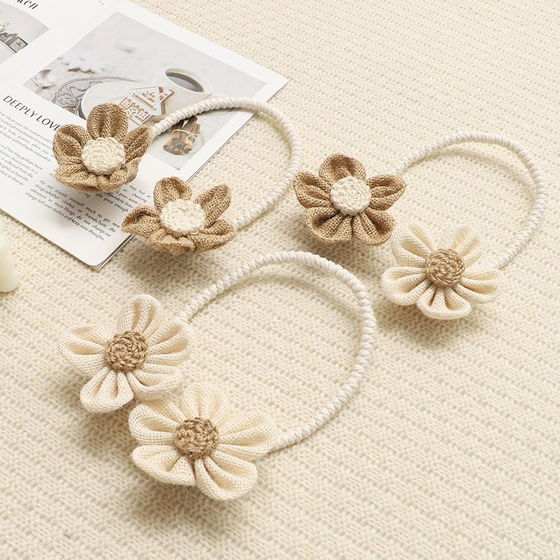 Brown Rustic Flower Curtain Tiebacks Set of 2, Handcrafted Fabric Daisy Curtain Holdbacks, No Drill Flexible Curtain Rope Buckles, Farmhouse Curtain Accessories for Sheer and Blackout Curtains