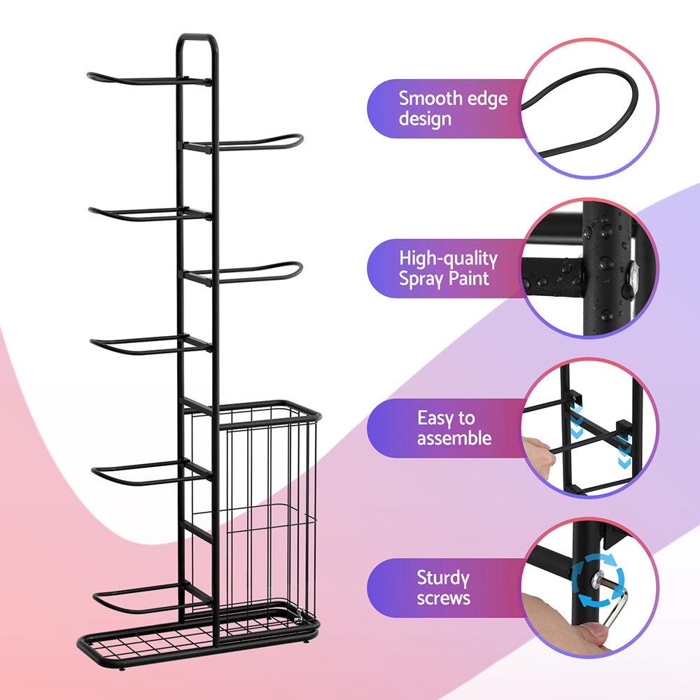 Everfit Ball Storage Rack Sports Equipment Organizer 7-Tier with Basket for Garage Gym Black