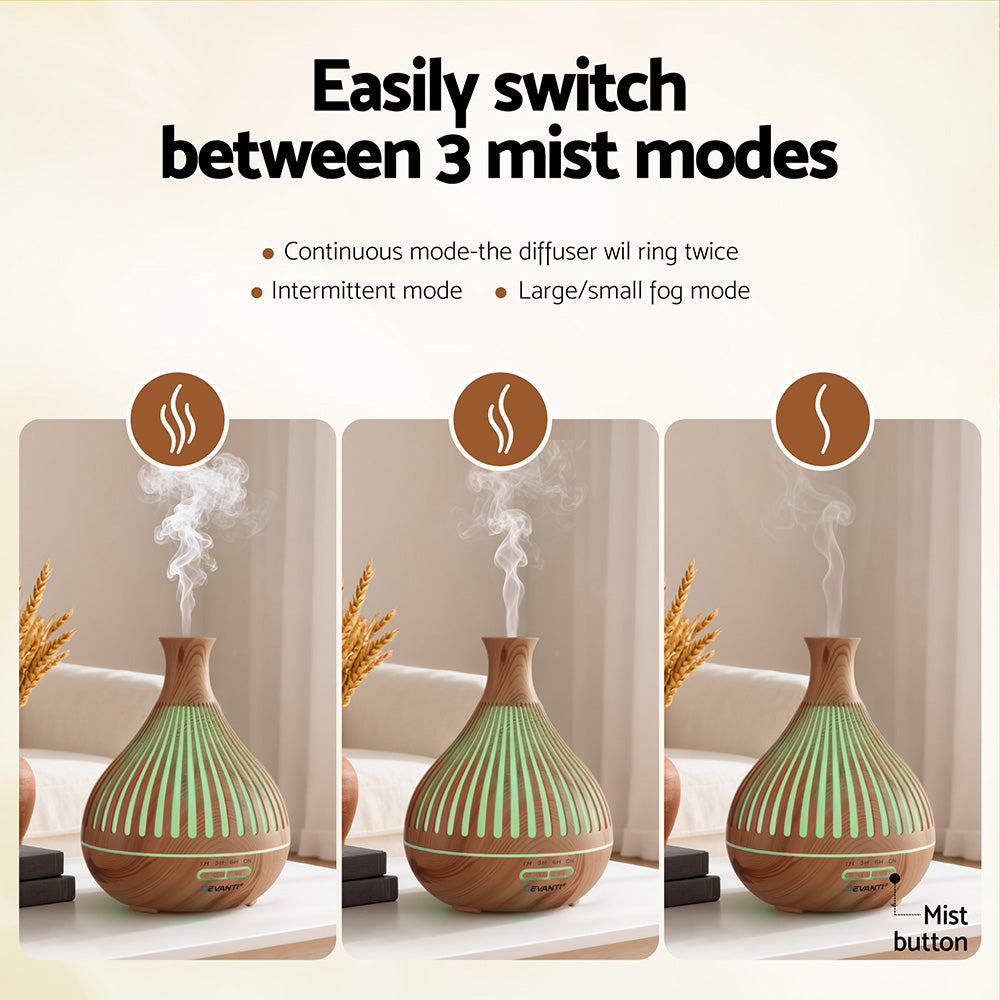 Devanti Ultrasonic Aroma Diffuser Aromatherapy 400ml LED Lights Iron Humidifier Forest Light wood grain
