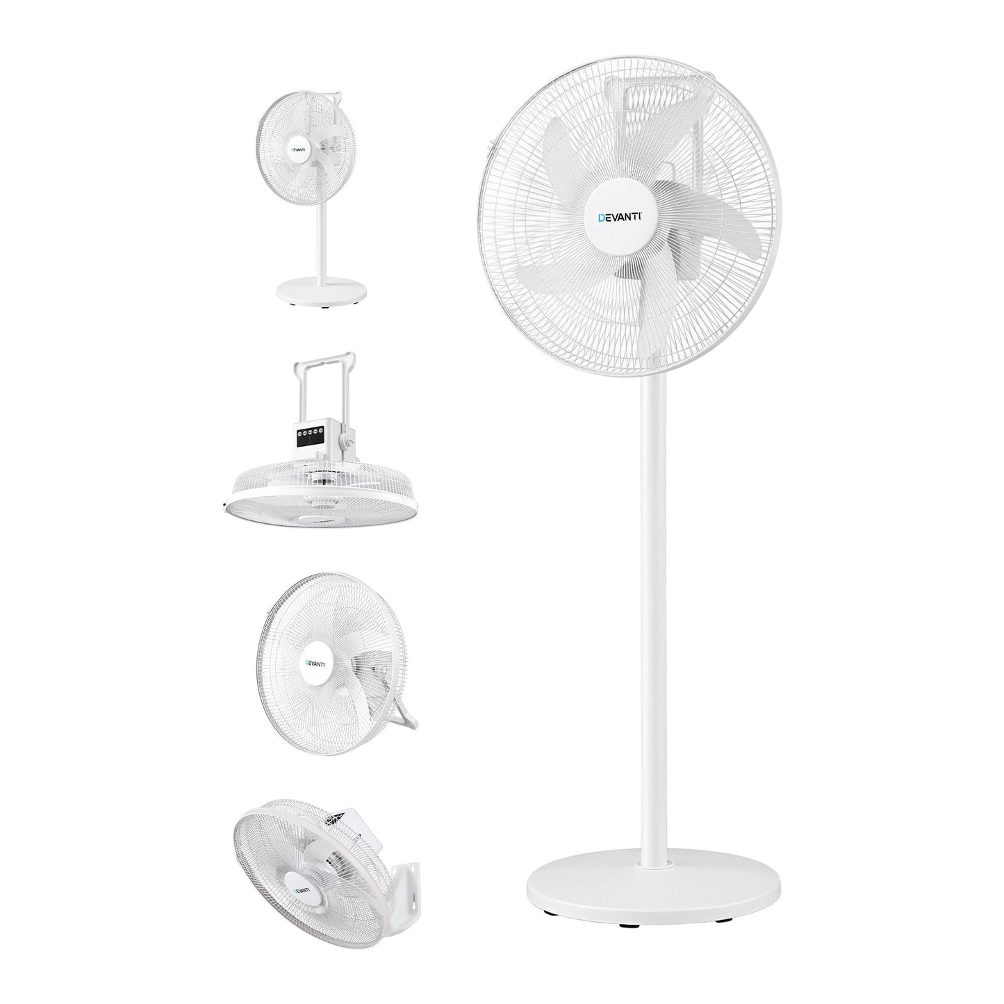 DEVANTI 16" 5-in-1 Rechargeable Fan for Pedestal Table Floor Wall Ceiling