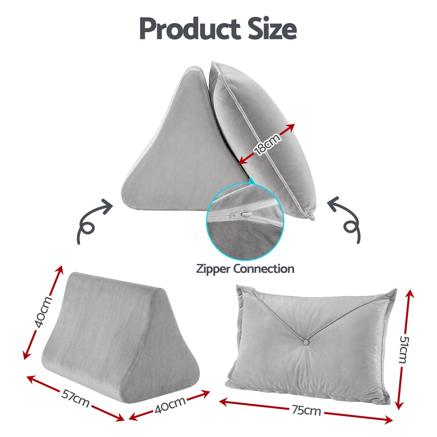 Giselle Bedding Back Pillow for Sitting in Bed, No-Collapse 25D High-Density Base, Ergonomic Lumbar Support Pillow for Gaming, Nursing & Floor Tatami, 90% Shredded Sponge Cushion with Washable Velvet Cover