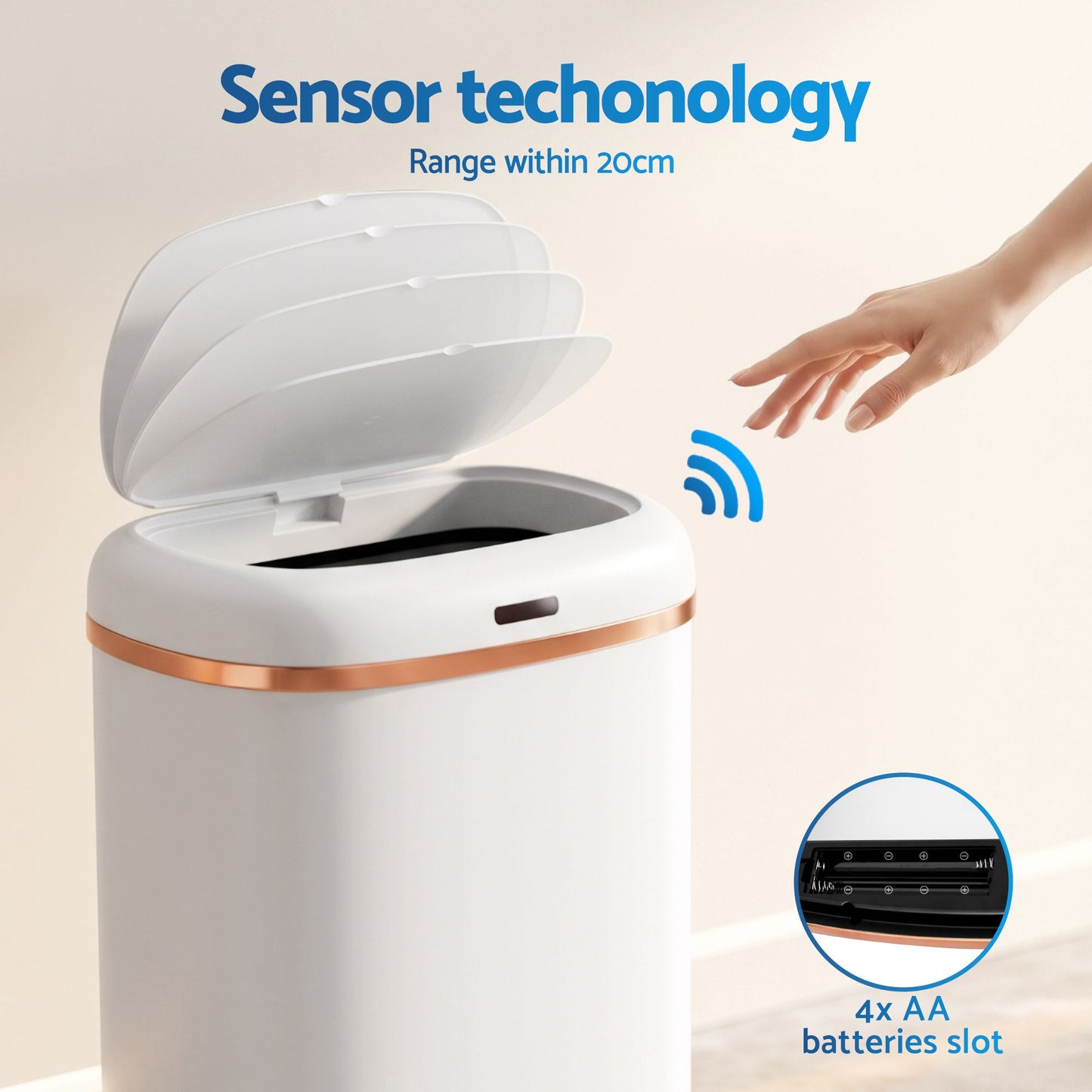 Devanti 38L Motion Sensor Bin Rubbish Automatic White