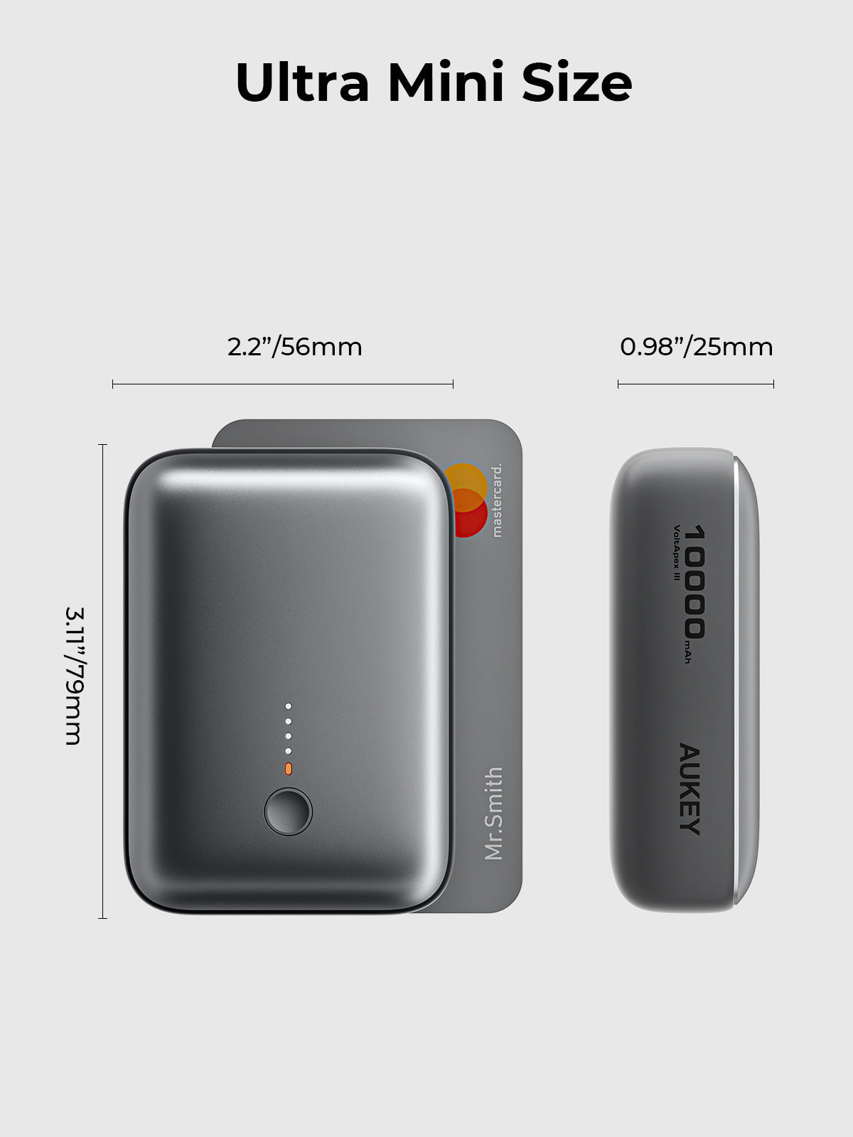 AUKEY Spark Mini 10000mAh Credit Card-Sized Compact Portable Power Bank with USB-C & USB-A – PB-Y55