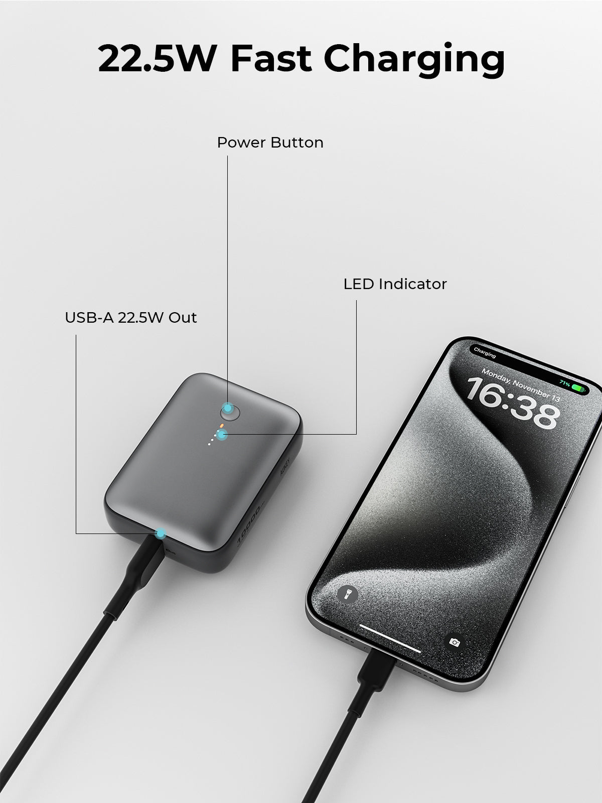 AUKEY Spark Mini 10000mAh Credit Card-Sized Compact Portable Power Bank with USB-C & USB-A – PB-Y55