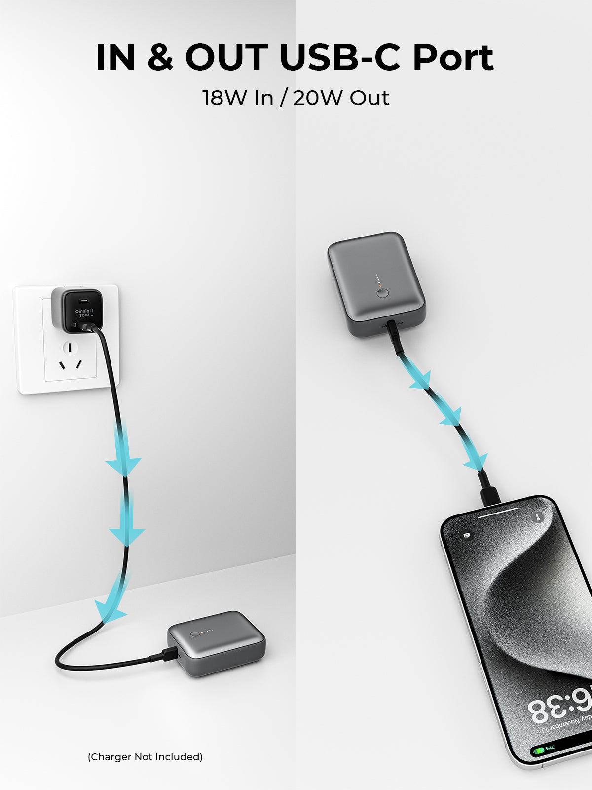 AUKEY Spark Mini 10000mAh Credit Card-Sized Compact Portable Power Bank with USB-C & USB-A – PB-Y55