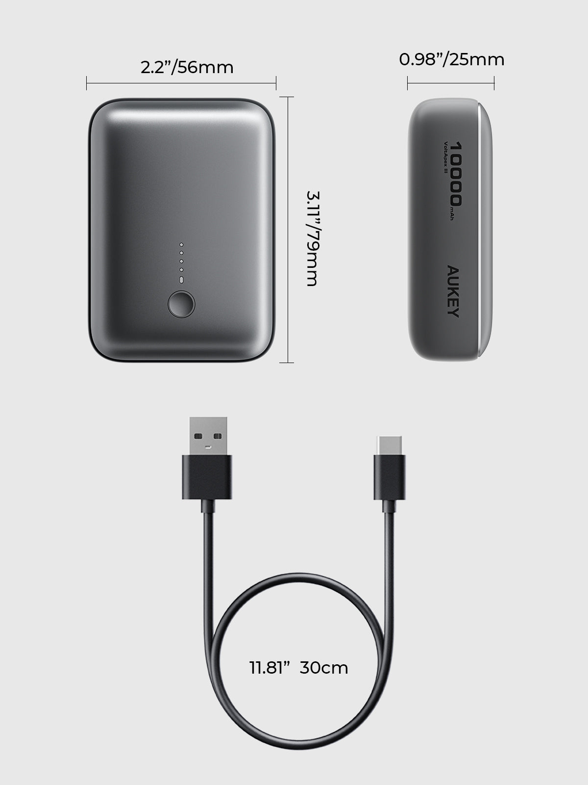 AUKEY Spark Mini 10000mAh Credit Card-Sized Compact Portable Power Bank with USB-C & USB-A – PB-Y55