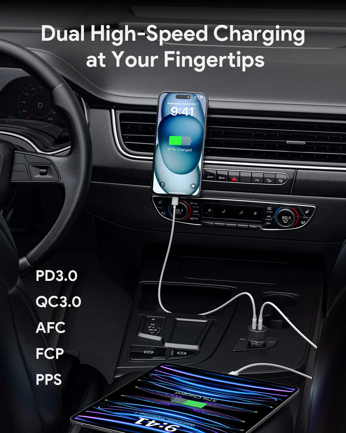 AUKEY 65W Dual-Port USB-C + USB-A Fast Car Charger – CC-Y23