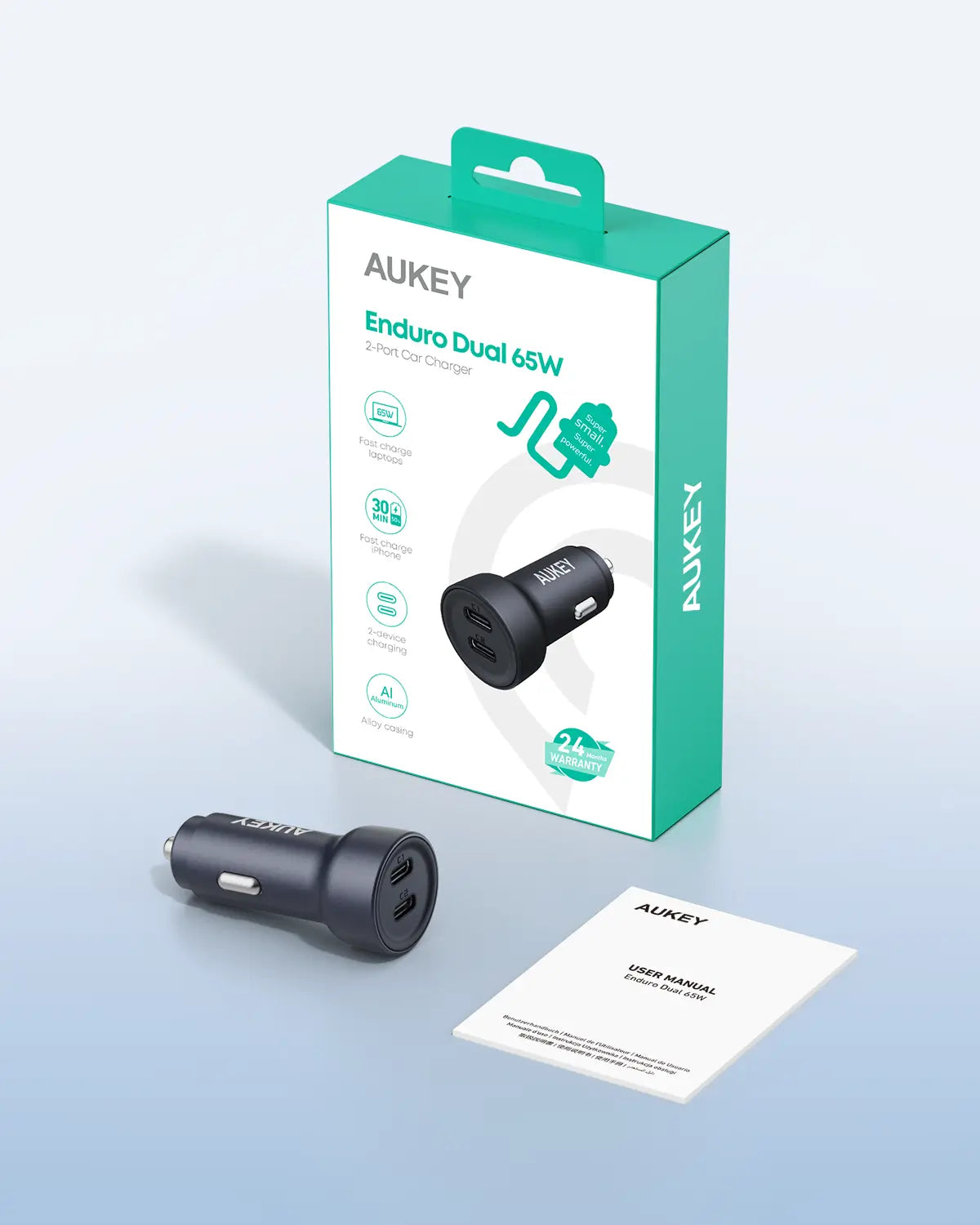 AUKEY 65W Dual-Port USB-C + USB-A Fast Car Charger – CC-Y23