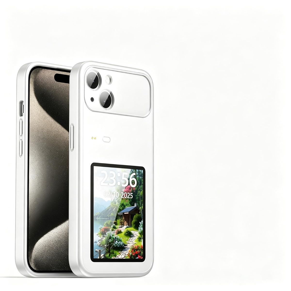 Upgraded 4'' NFC Ink Screen Case for iPhone, Smart Custom DIY Ink Screen Back Cover for iphone,Upload Photo,Text,Always-on NFC Smart Display,4'' High-definition Display - White - Size iPhone14