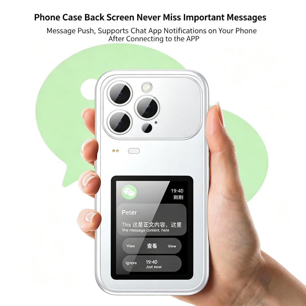 Upgraded 4'' NFC Ink Screen Case for iPhone, Smart Custom DIY Ink Screen Back Cover for iphone,Upload Photo,Text,Always-on NFC Smart Display,4'' High-definition Display - White - Size iPhone15pro
