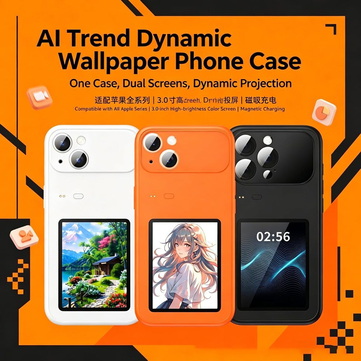 Upgraded 4'' NFC Ink Screen Case for iPhone, Smart Custom DIY Ink Screen Back Cover for iphone,Upload Photo,Text,Always-on NFC Smart Display,4'' High-definition Display - White - Size iPhone16pro