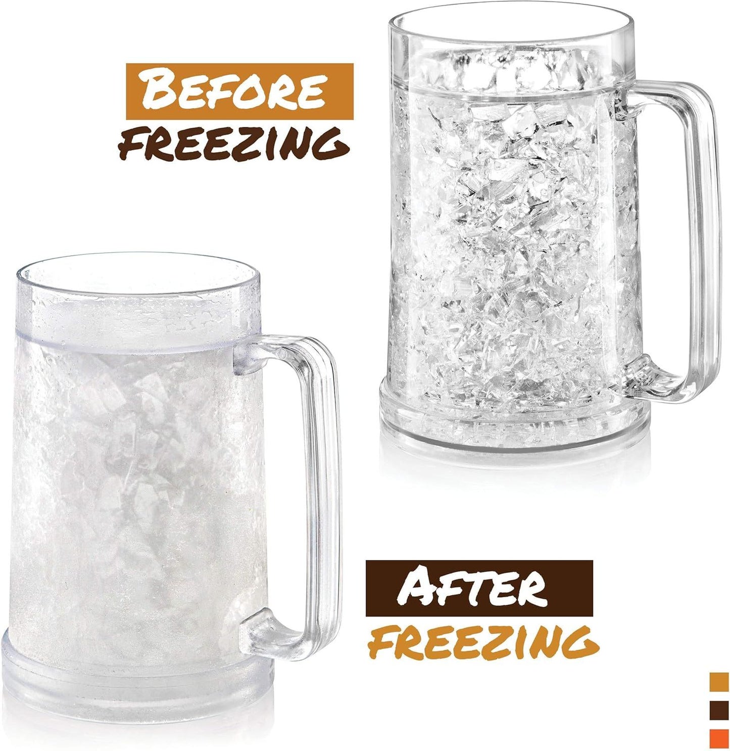Double Wall Freezable Beer Mug, No-Ice Insulated Cup for Summer BBQs & Parties (Clear)