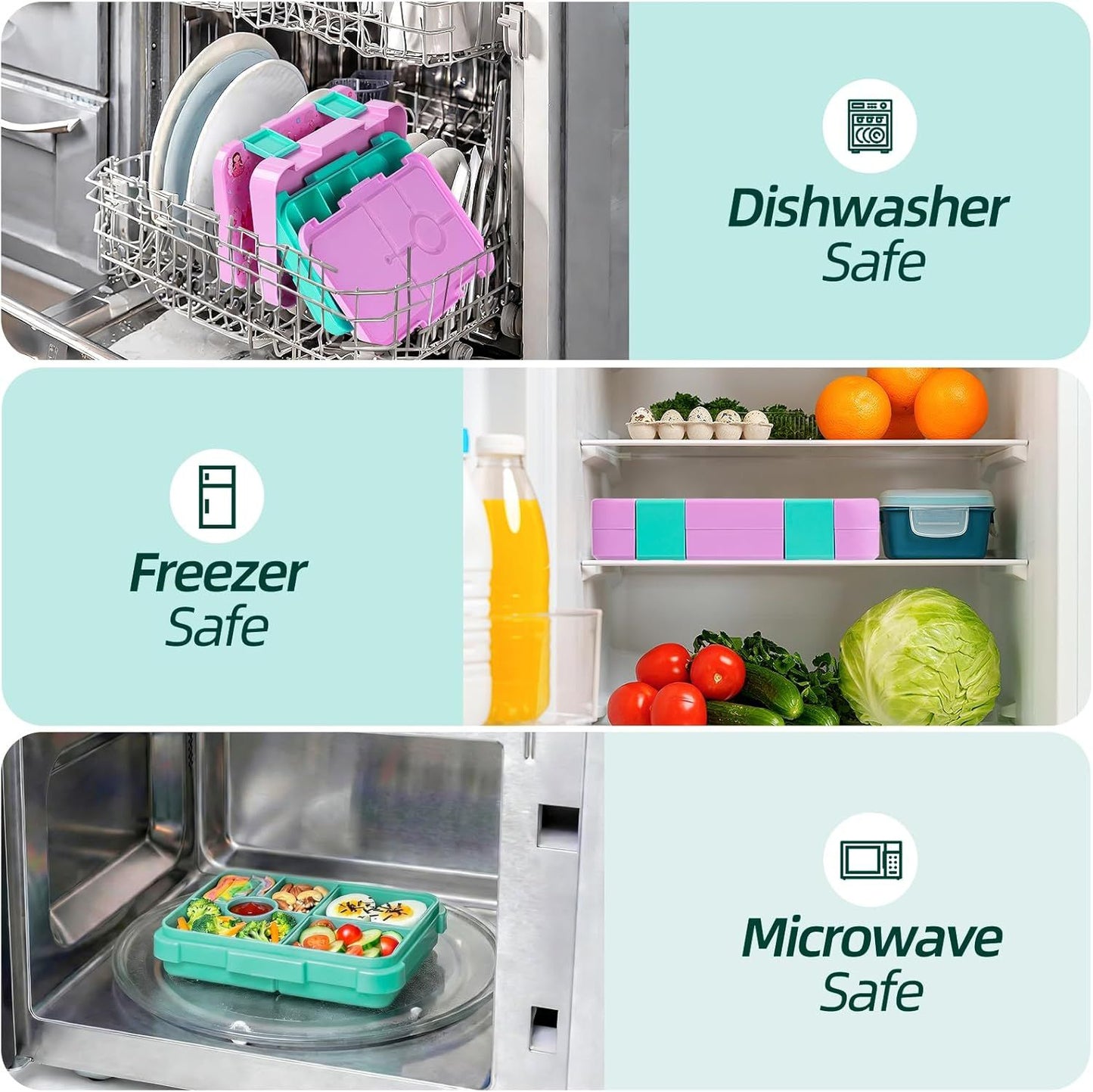 Kids Bento Lunch Box with 6 Compartments, BPA-Free, Microwave & Dishwasher Safe, Leak-Proof for School & Picnics (Pink)