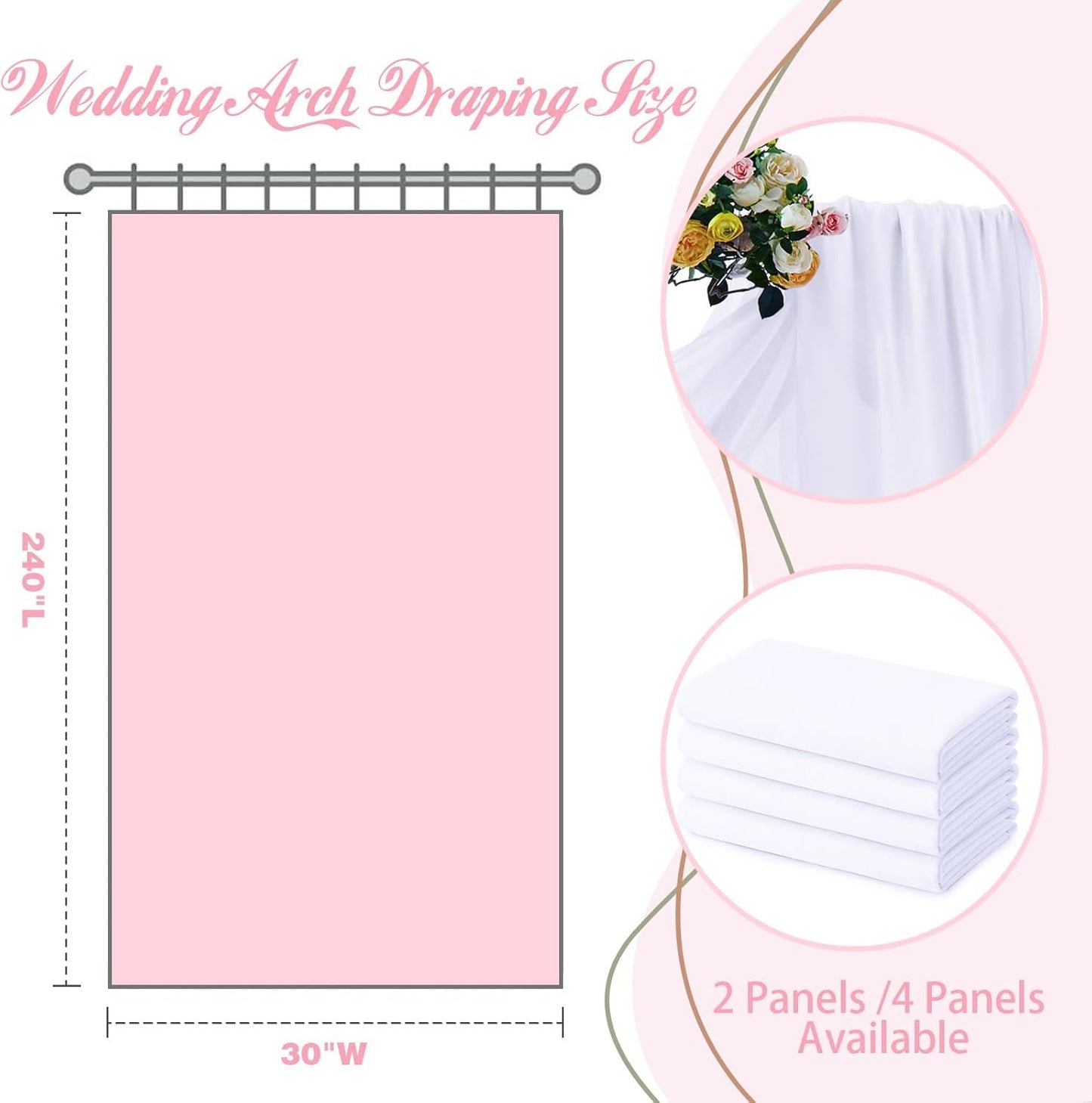 2 Pack Elegant Chiffon Wedding Arch Draping Fabric Panels for Outdoor Ceremony Backdrop and Party Decoration (White)