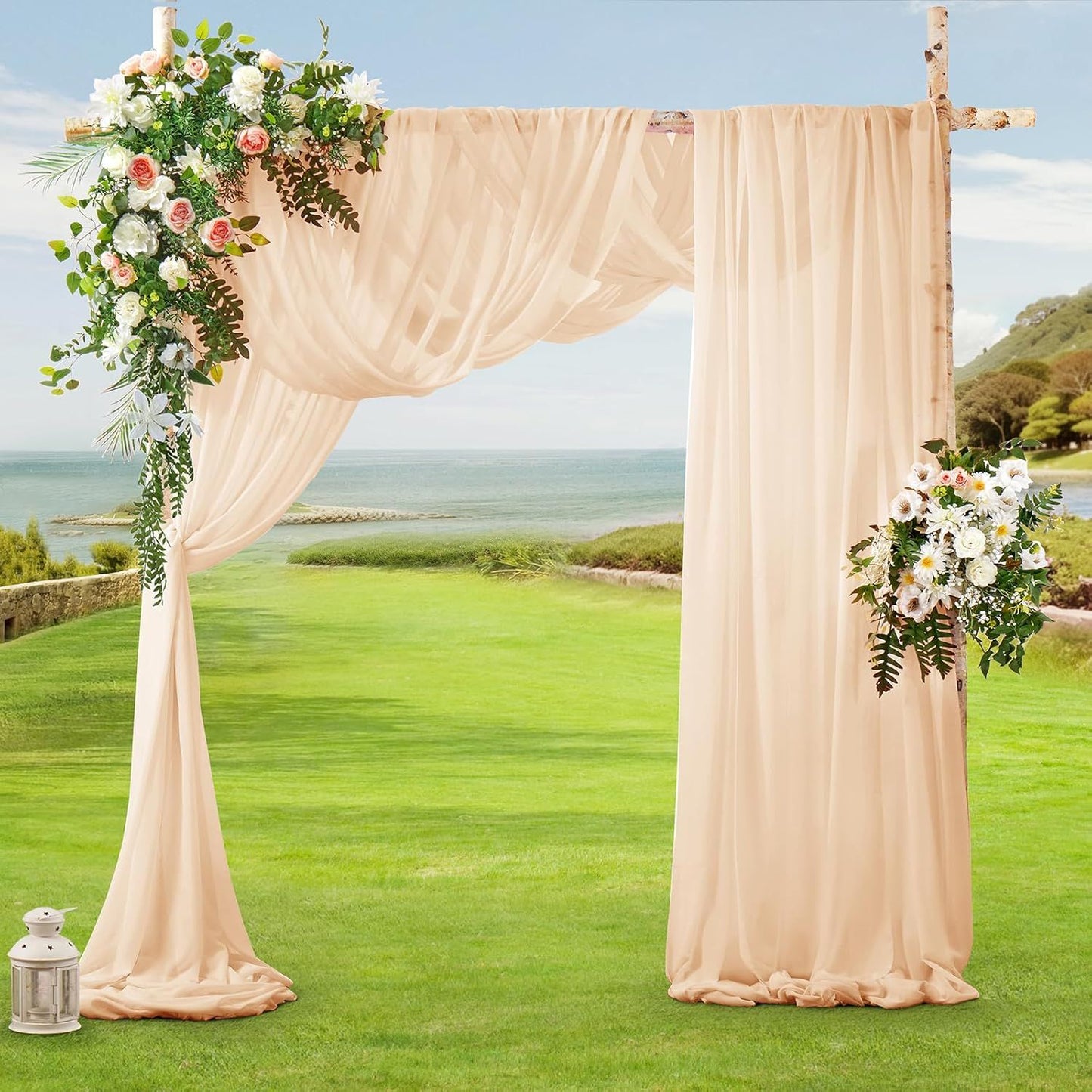 2 Pack Elegant Chiffon Wedding Arch Draping Fabric Panels for Outdoor Ceremony Backdrop and Party Decoration (Peach Pink)
