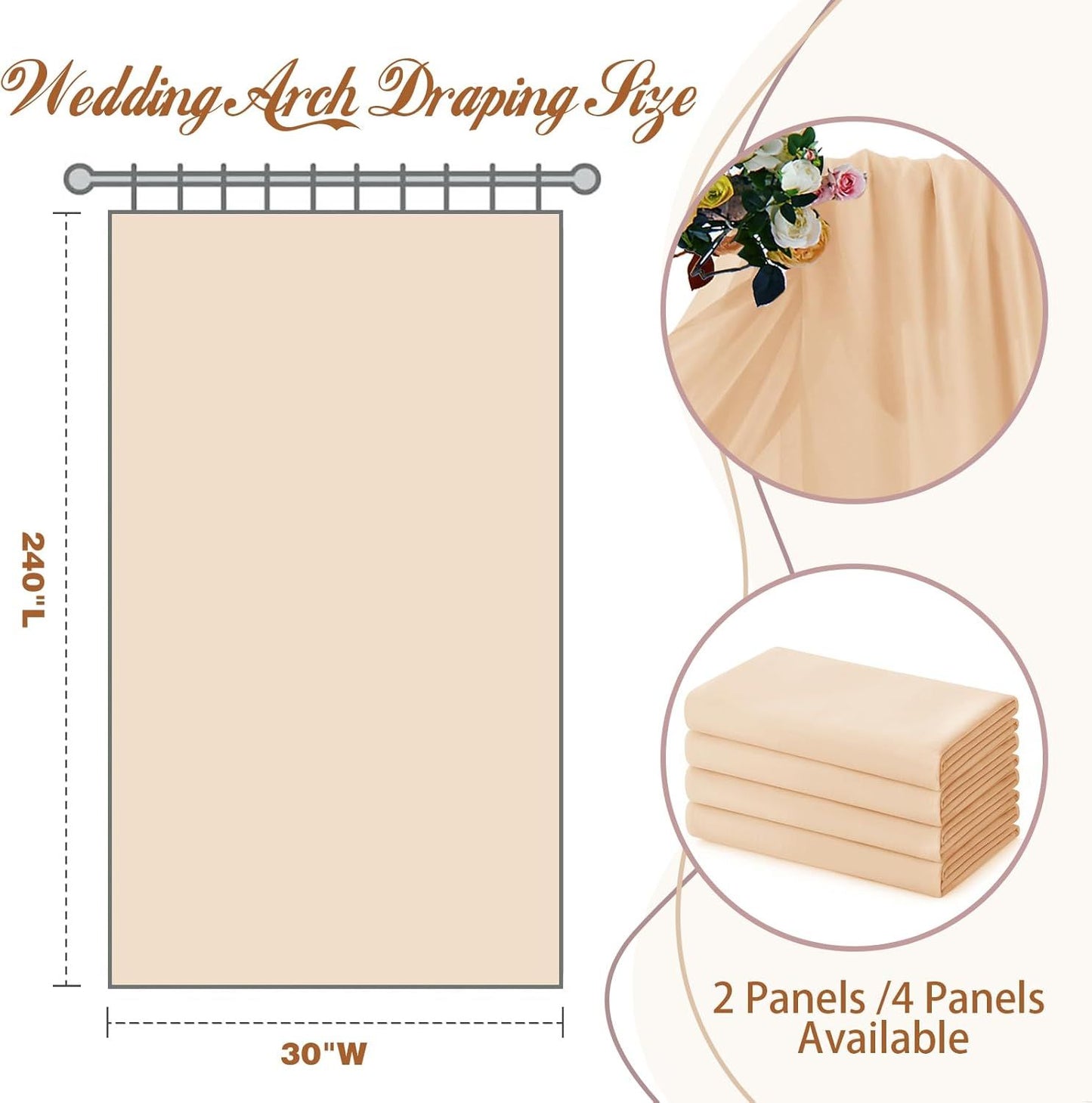 2 Pack Elegant Chiffon Wedding Arch Draping Fabric Panels for Outdoor Ceremony Backdrop and Party Decoration (Peach Pink)