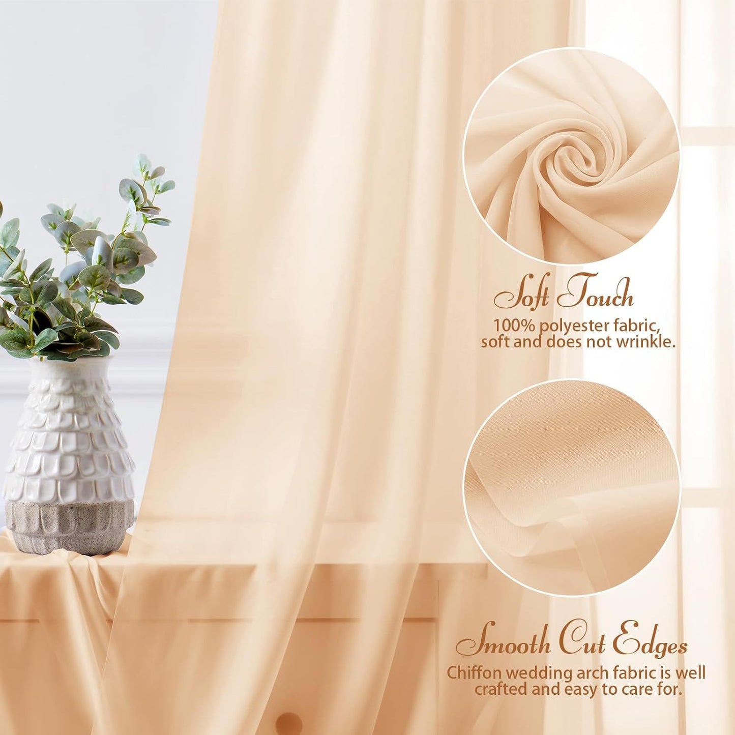 2 Pack Elegant Chiffon Wedding Arch Draping Fabric Panels for Outdoor Ceremony Backdrop and Party Decoration (Peach Pink)
