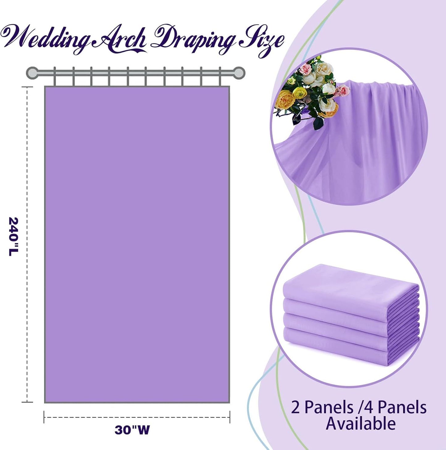 2 Pack Elegant Chiffon Wedding Arch Draping Fabric Panels for Outdoor Ceremony Backdrop and Party Decoration (Purple)