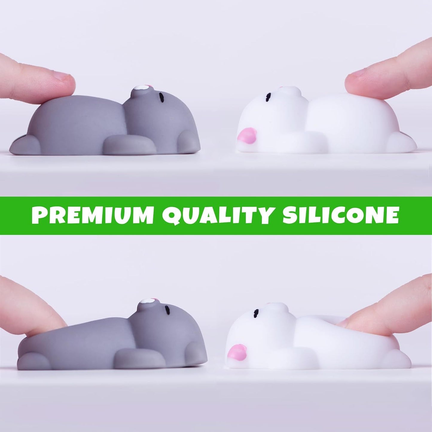 2 PCS Mini Cat Squishy Toy for Office & Classroom – Soft Silicone Stress Reliever to Calm Anxiety (Grey & White)