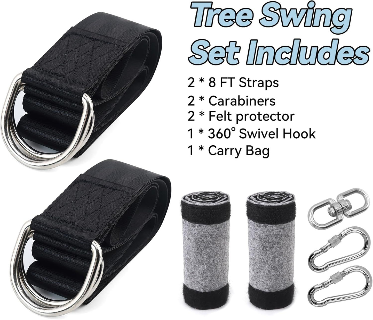 10ft Industrial-Grade Tree Hanging Straps – 5500lb Max Capacity, Complete Kit with Swivel Hook & Carry Bag for Adult Swings & Camping (Black)