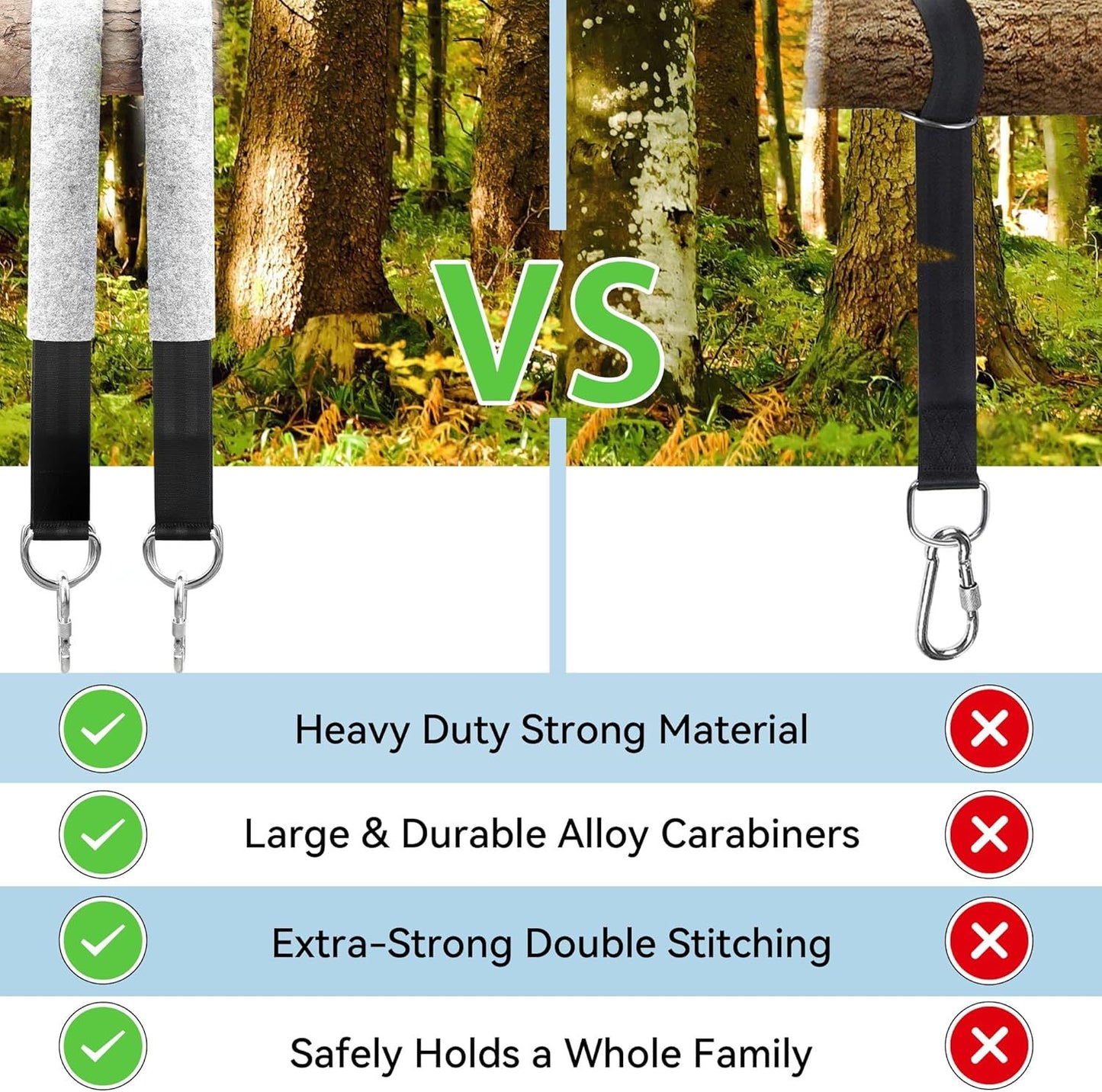 10ft Industrial-Grade Tree Hanging Straps – 5500lb Max Capacity, Complete Kit with Swivel Hook & Carry Bag for Adult Swings & Camping (Black)
