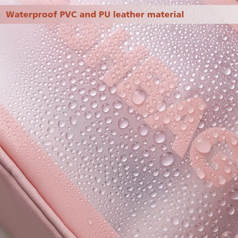 Large Capacity Travel Toiletry Bag with Dual Compartments, Waterproof PVC Cosmetic Organizer for Gym & Business Trips (Pink)