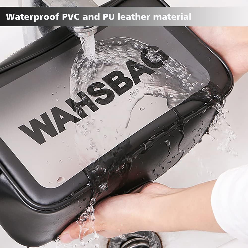 Large Capacity Travel Toiletry Bag with Dual Compartments, Waterproof PVC Cosmetic Organizer for Gym & Business Trips (Black)