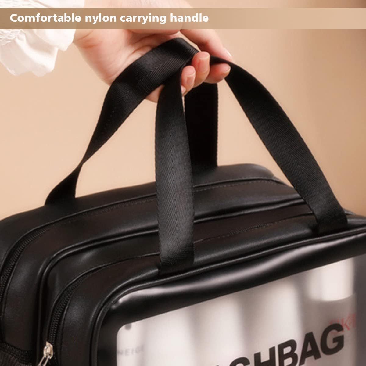 Large Capacity Travel Toiletry Bag with Dual Compartments, Waterproof PVC Cosmetic Organizer for Gym & Business Trips (Black)