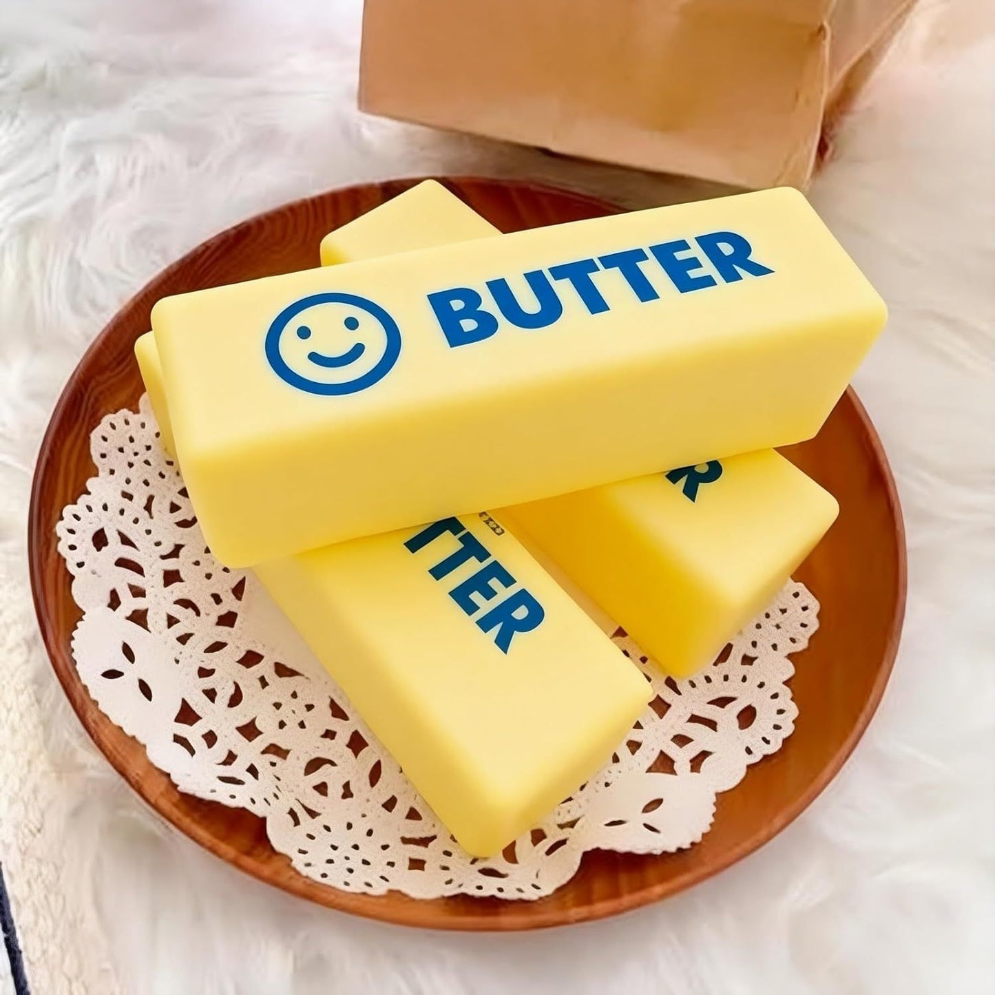2 PCS Giant Butter Stick Squishy Toy with Smiley Face for Office & School – Slow Rising Stress Reliever to Calm Anxiety (Yellow)