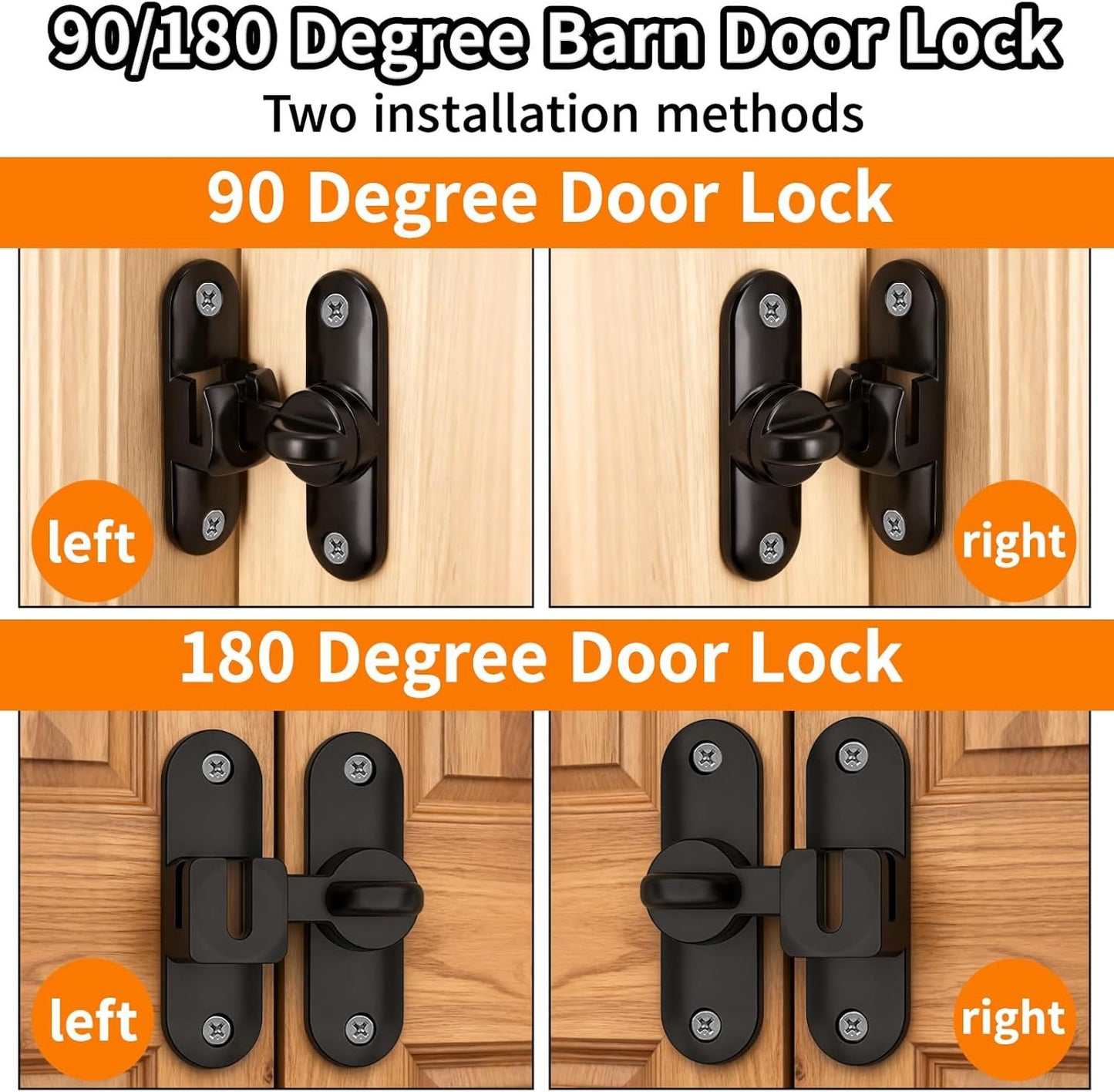 90/180 Degree Zinc Alloy Flip Lock for Barn & Sliding Doors – Heavy Duty Security Latch for Cabinets, Windows & Sheds (Black)