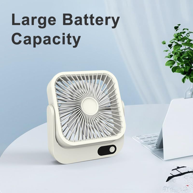 Magnetic Rechargeable Mini Desk Fan with 5-Speed LED Display for Office, Dorm & Bedside Use (White)