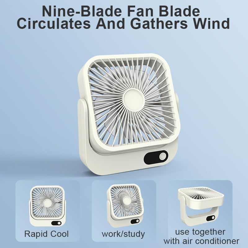 Magnetic Rechargeable Mini Desk Fan with 5-Speed LED Display for Office, Dorm & Bedside Use (White)