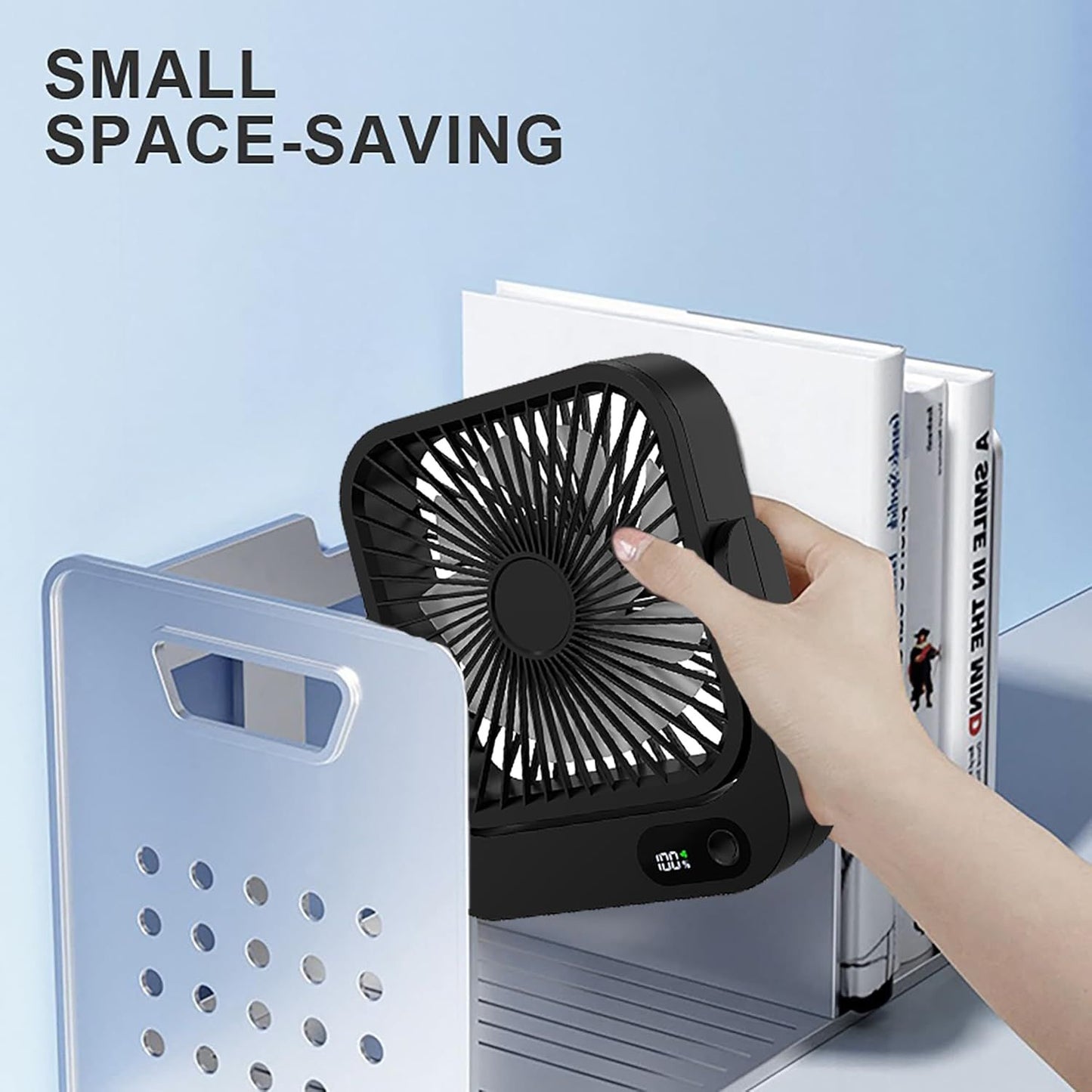 Magnetic Rechargeable Mini Desk Fan with 5-Speed LED Display for Office, Dorm & Bedside Use (Black)