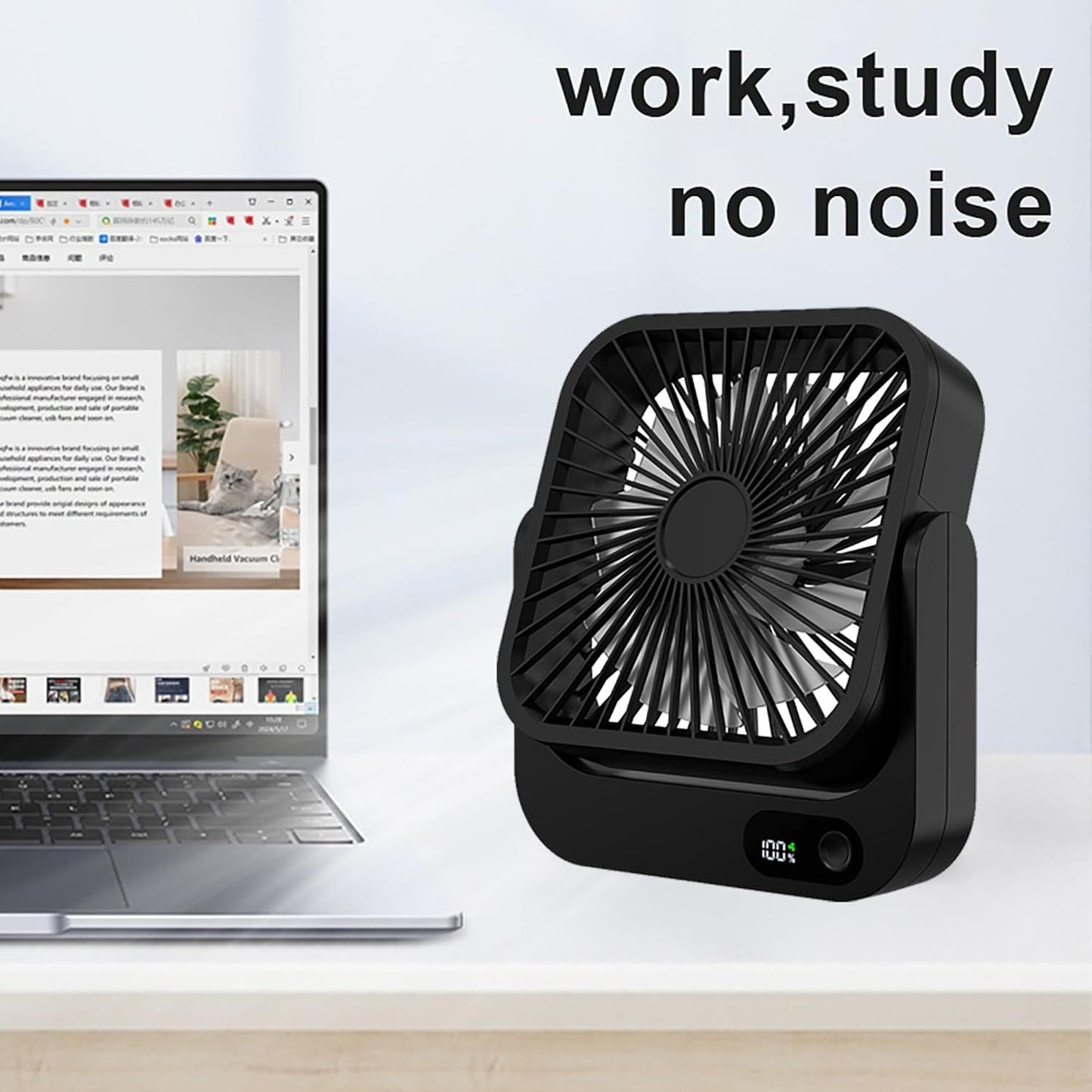 Magnetic Rechargeable Mini Desk Fan with 5-Speed LED Display for Office, Dorm & Bedside Use (Black)