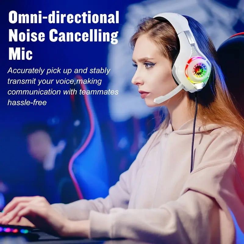 Gaming Headset with Mic, LED Light & Surround Bass