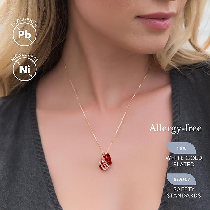 Wish Stone Pendant Necklace, Necklaces for Women with Birthstone Crystals, Allergy-Free Jewelry for Women with Gift Box, 18K Rose Gold Plated or Silver-tone Birthstone Necklace for Women-01-January July Birthstone-Ruby Red