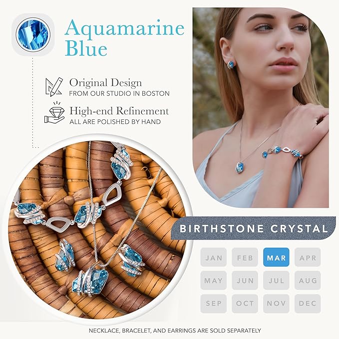 Wish Stone Pendant Necklace, Necklaces for Women with Birthstone Crystals, Allergy-Free Jewelry for Women with Gift Box, 19K Rose Gold Plated or Silver-tone Birthstone Necklace for Women-03-March December Birthstone