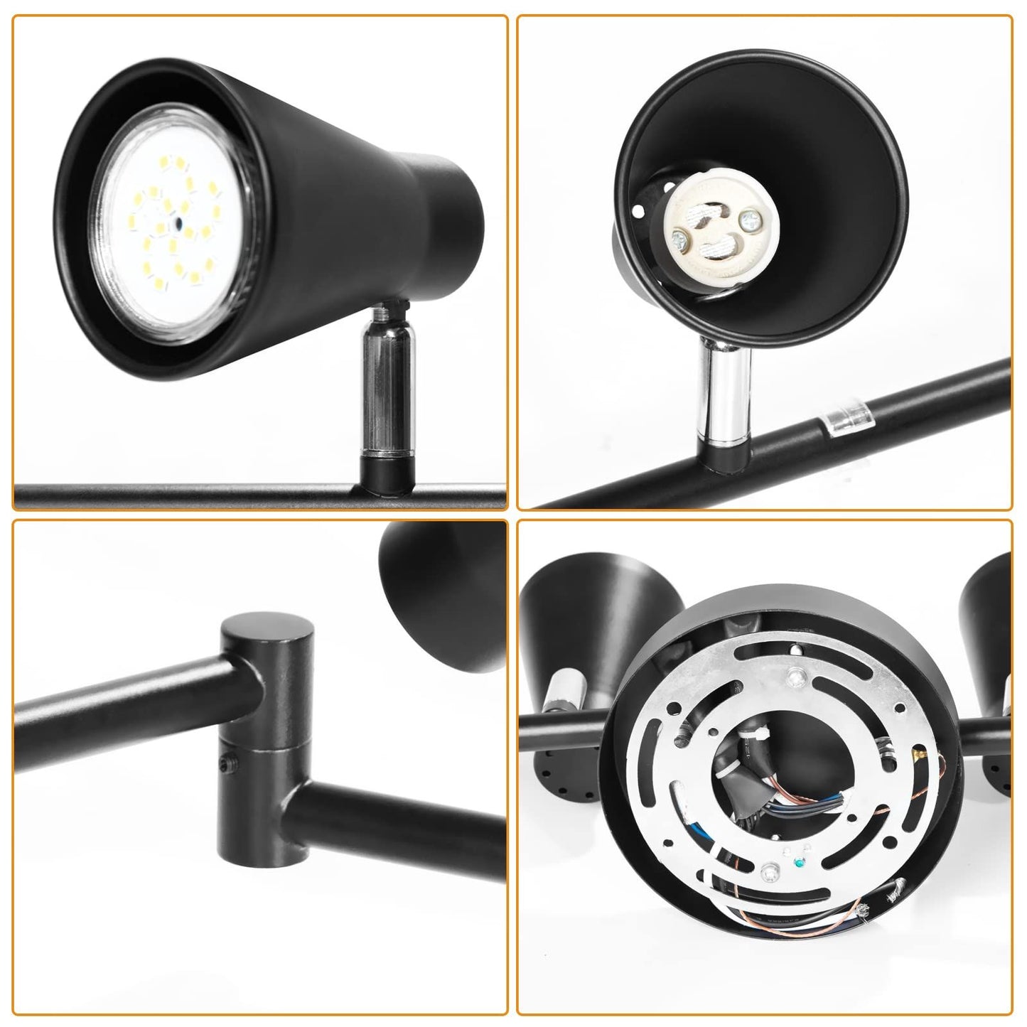 Flexible Track Lighting Fixture, Foldable Ceiling Spot Light with Adjustable 8 Light Heads, GU10 Track Light Kit for Kitchen Bedroom Living Room Matte Black (Bulbs Not Included)