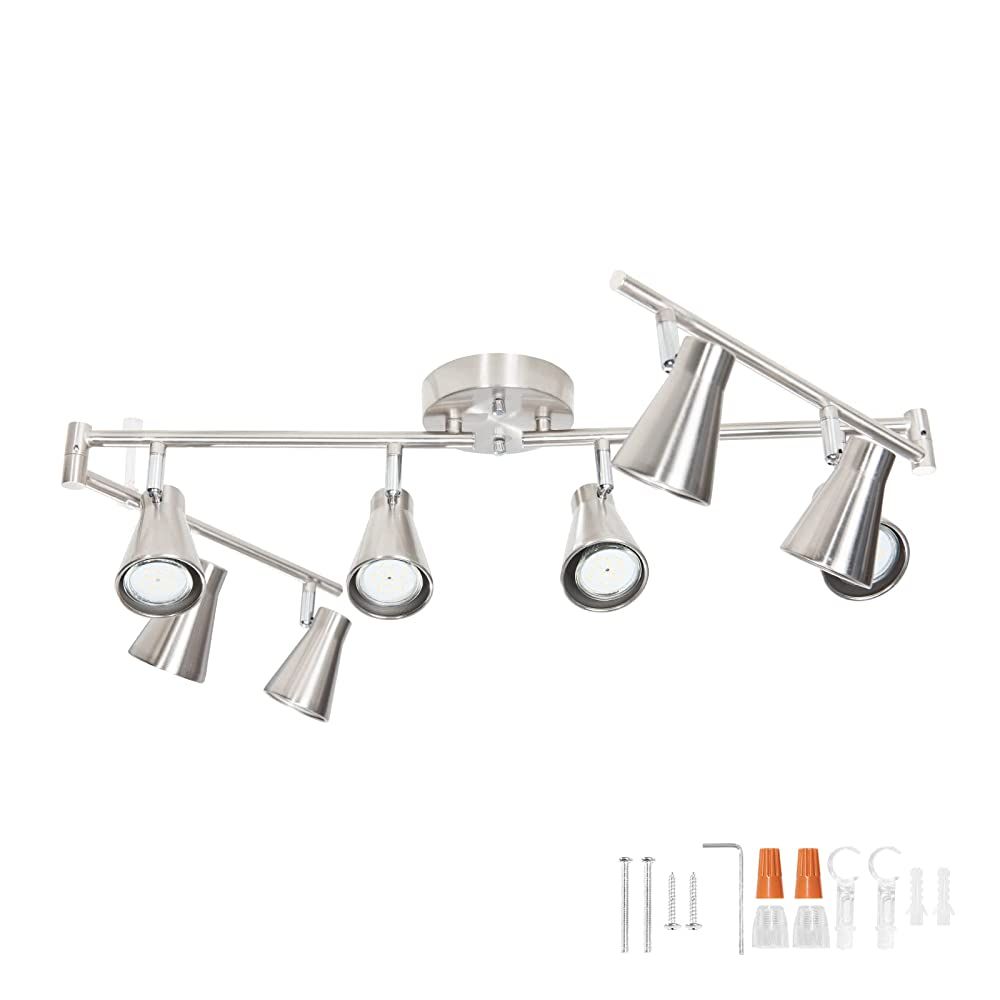 LED 8 Light Track Lighting Fixture Flexible, Adjustable Ceiling Spot Light with GU10 Track Light Head, Accent Lighting Foldable Swing Arm Brushed Nickel(Bulbs Not Included)