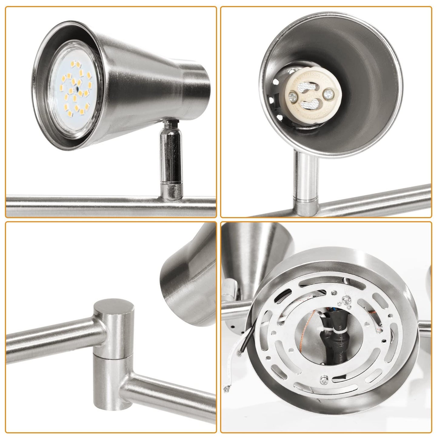 LED 8 Light Track Lighting Fixture Flexible, Adjustable Ceiling Spot Light with GU10 Track Light Head, Accent Lighting Foldable Swing Arm Brushed Nickel(Bulbs Not Included)