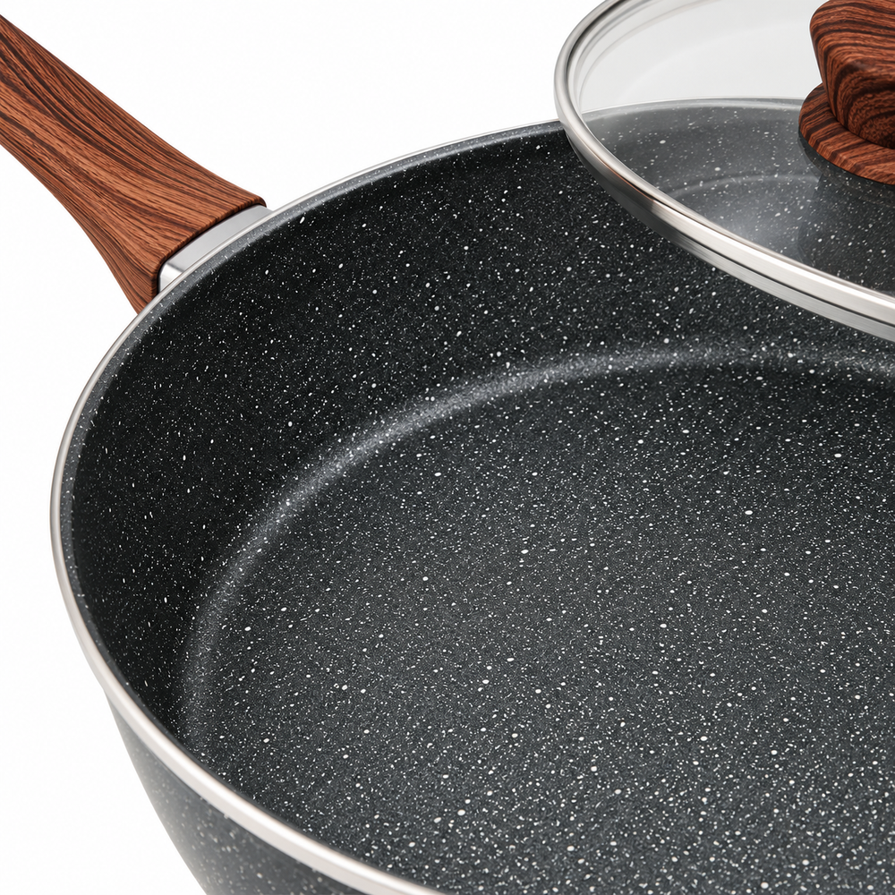 28cm PFOA Free Non-Stick Saute Pan with Lid, Marble-Effect Non-Stick Coating, Induction Compatible, Soft-Touch Handle, Dishwasher Safe