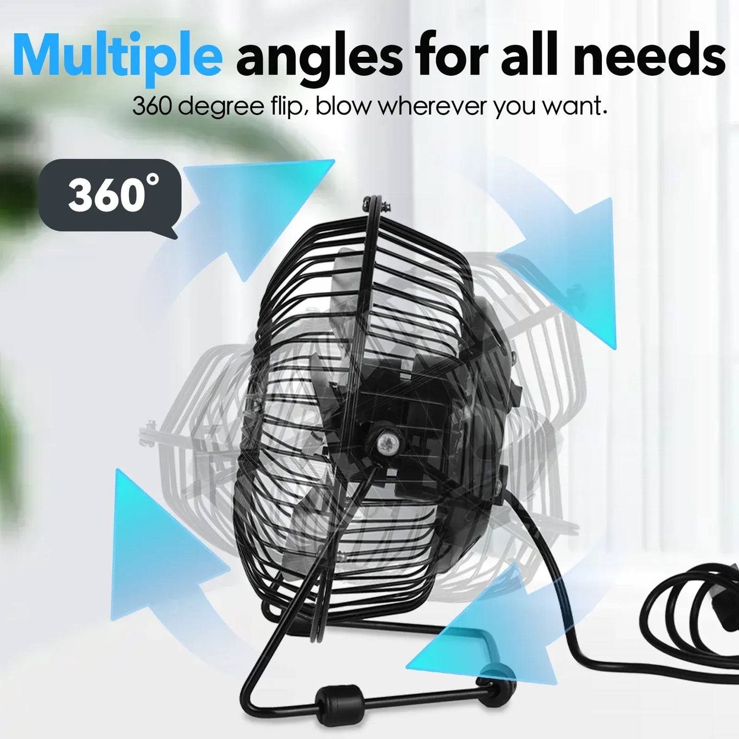 360° Tilt Adjustable USB Portable Mini Desk Fan