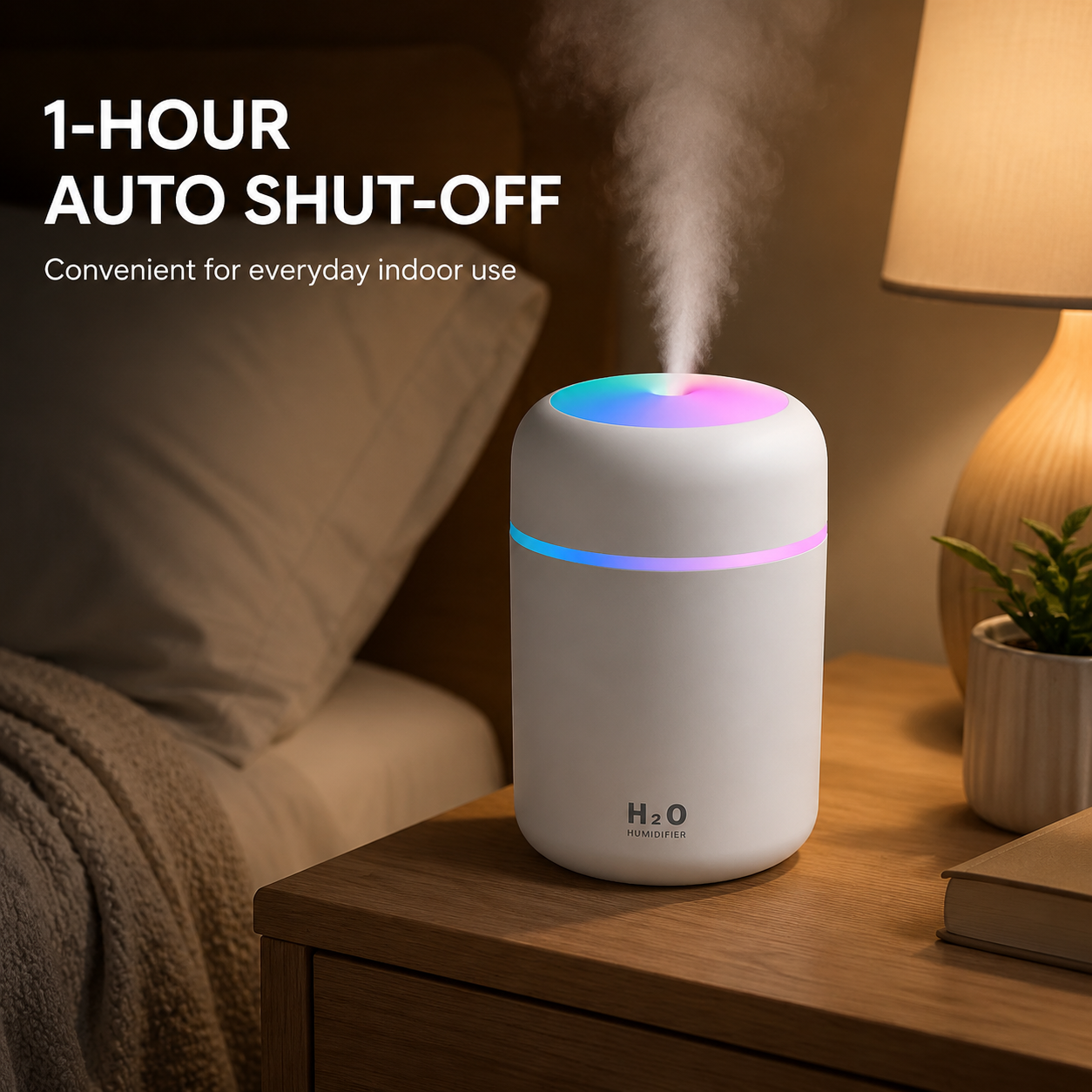 Living Today Mini Ultrasonic Humidifier USB LED Night Light 2 Mist Modes 300ml
