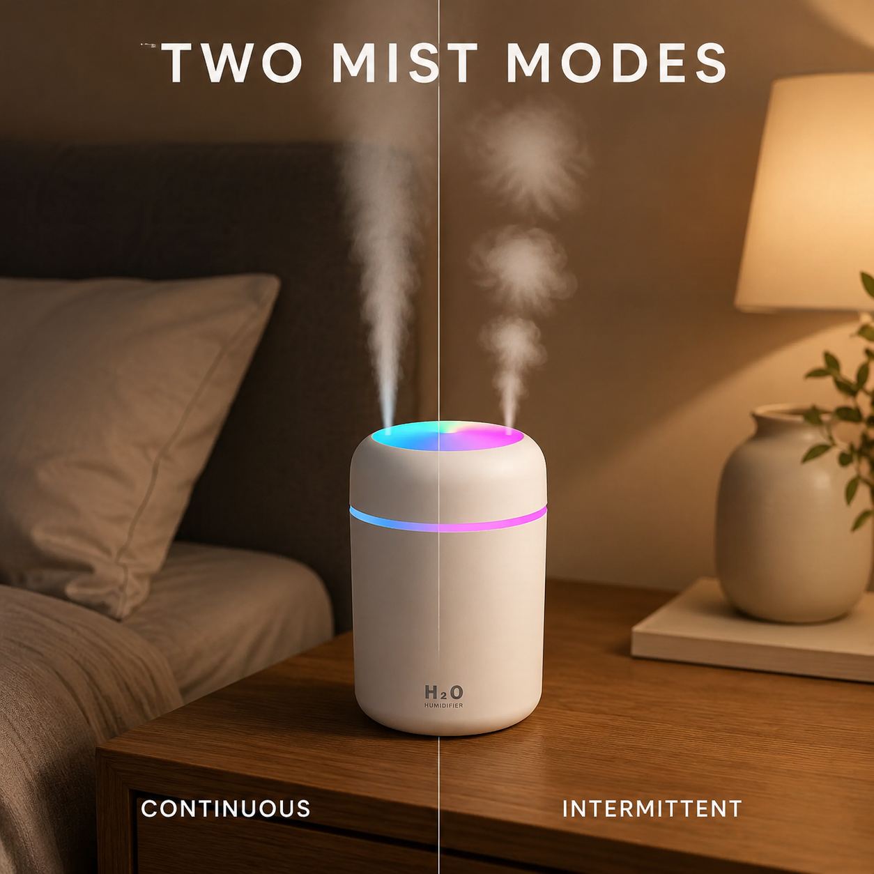 Living Today Mini Ultrasonic Humidifier USB LED Night Light 2 Mist Modes 300ml