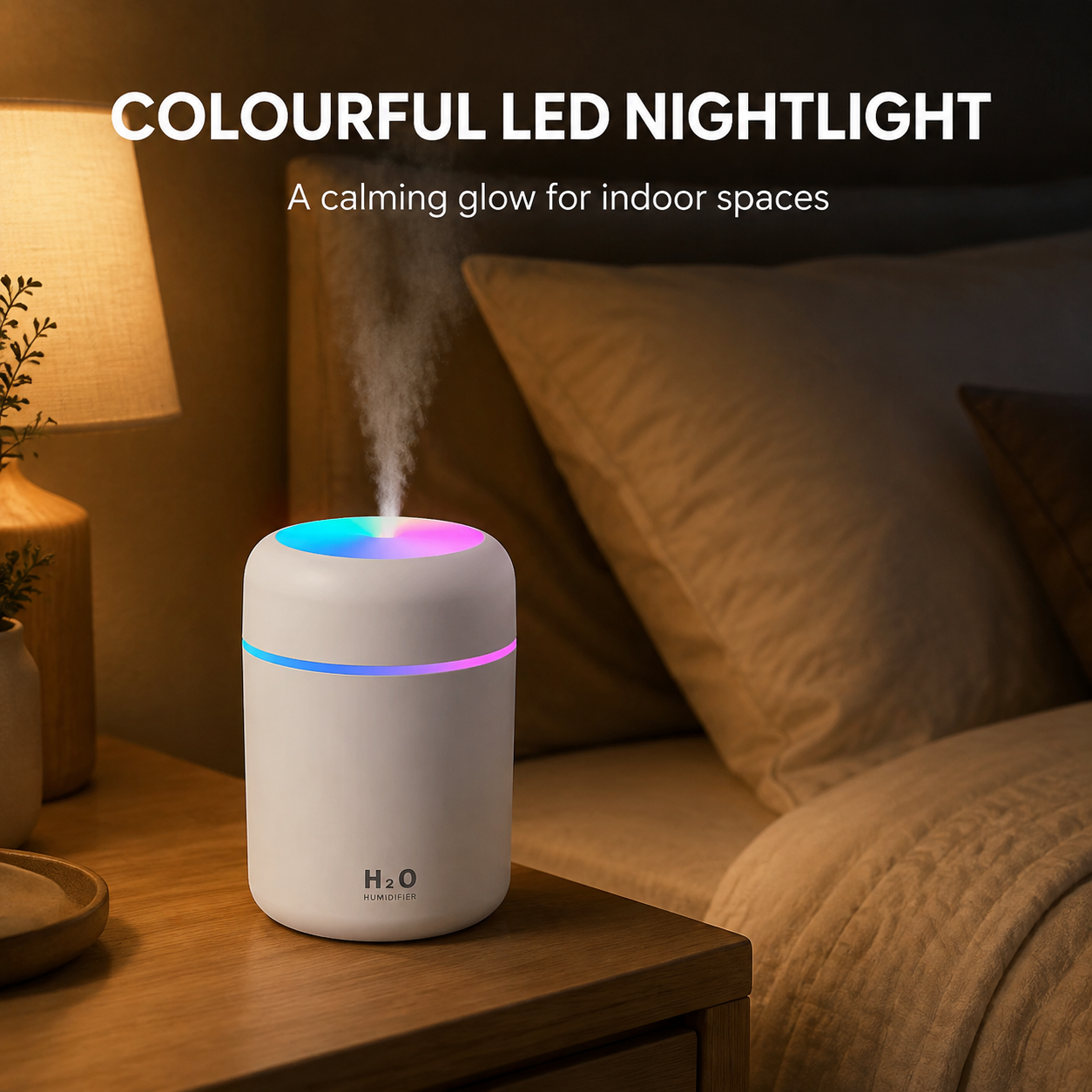 Living Today Mini Ultrasonic Humidifier USB LED Night Light 2 Mist Modes 300ml