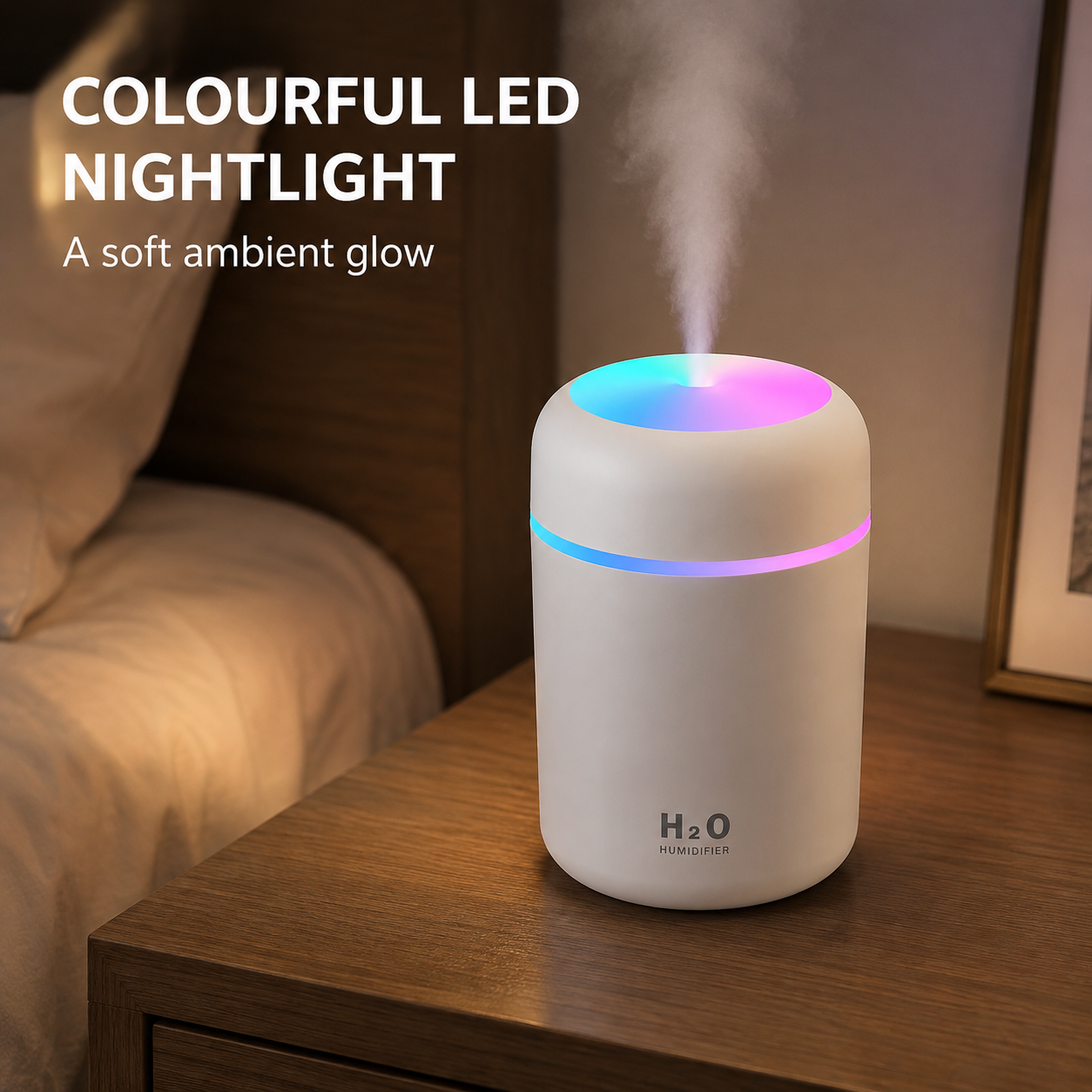 Living Today Mini Ultrasonic Humidifier USB LED Night Light 2 Mist Modes 300ml