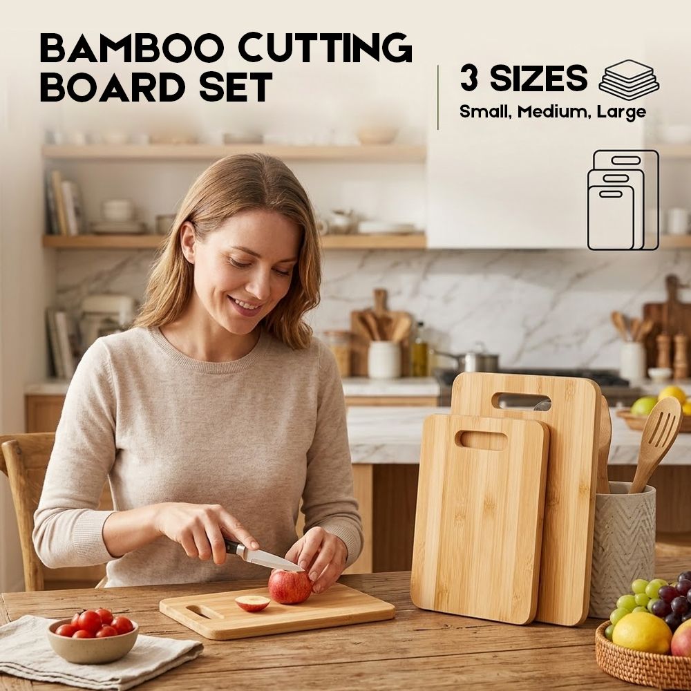 3-Piece Bamboo Cutting Board Set – Cheese, Fruit, Vegetable & Kitchen Chopping Boards