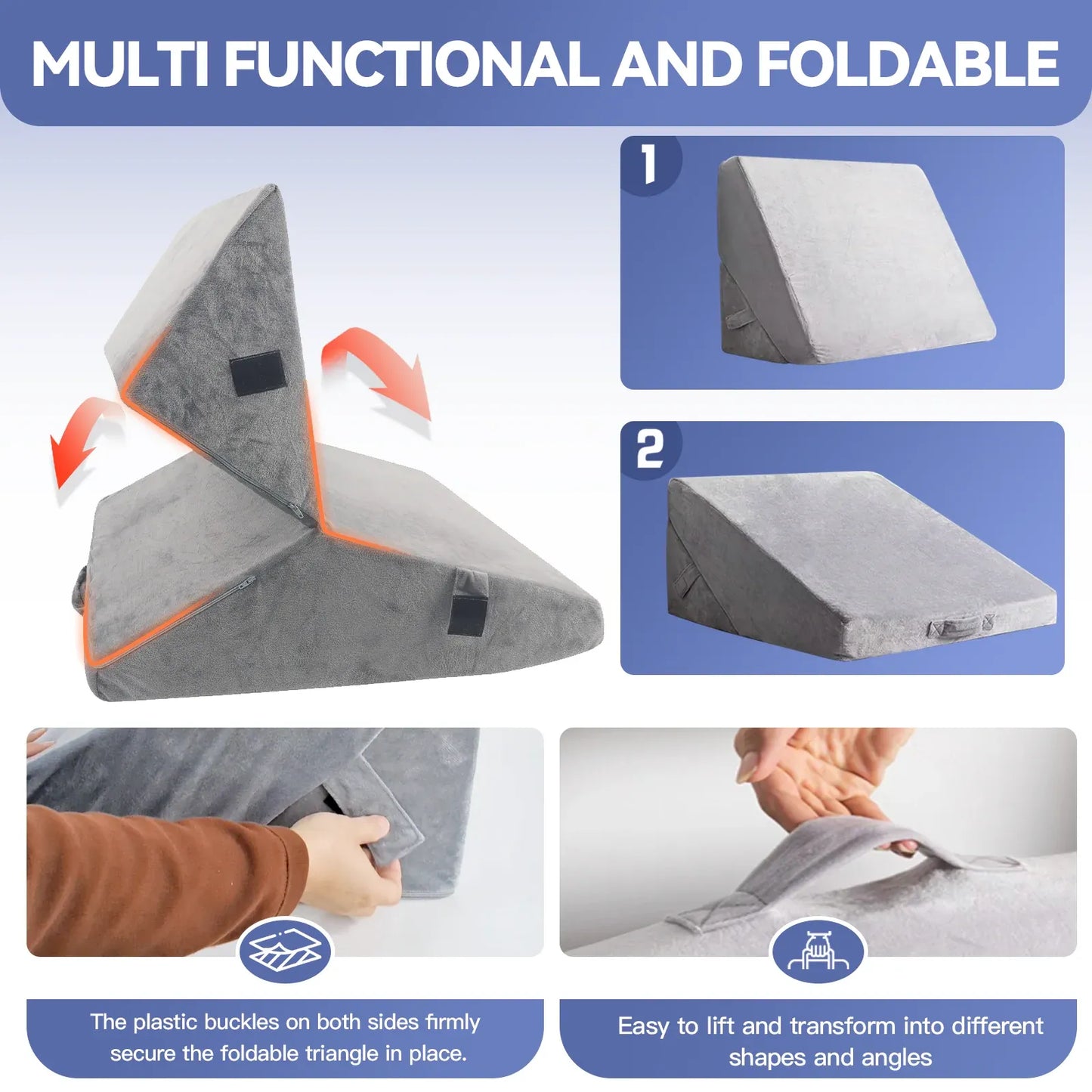 Adjustable Memory Foam Wedge Pillow with Washable Velvet Cover for Bed Sofa Reading(55x55x33cm)